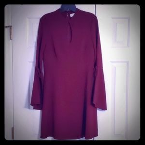 NY & Co. Maroon bell-sleeve long sleeve dress